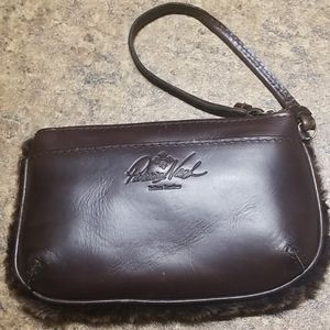 Patricia Nash leather and faux fur wristlet